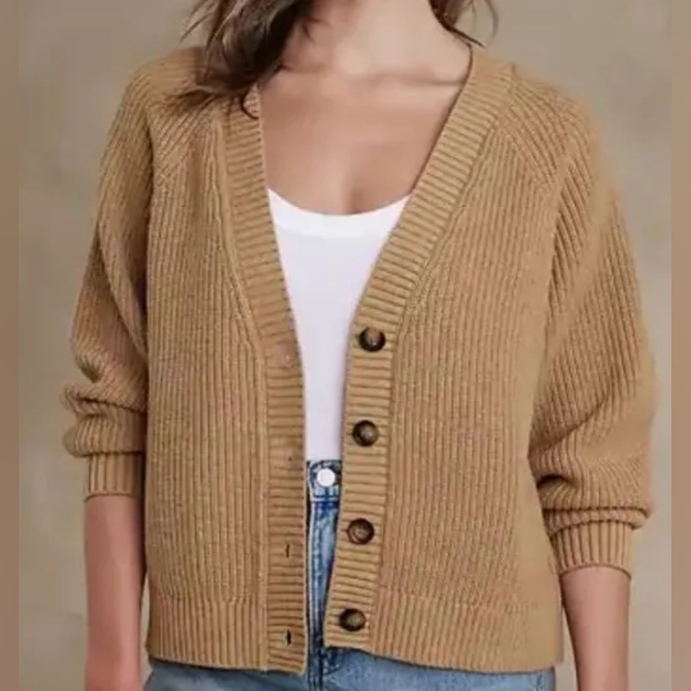 Banana Republic Knit Chunky Carmel Cardigan Button Up Sweater Size XS